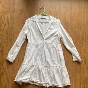 Zara white collard summer mini dress with tier ruffle detail sleeves 100% cotton